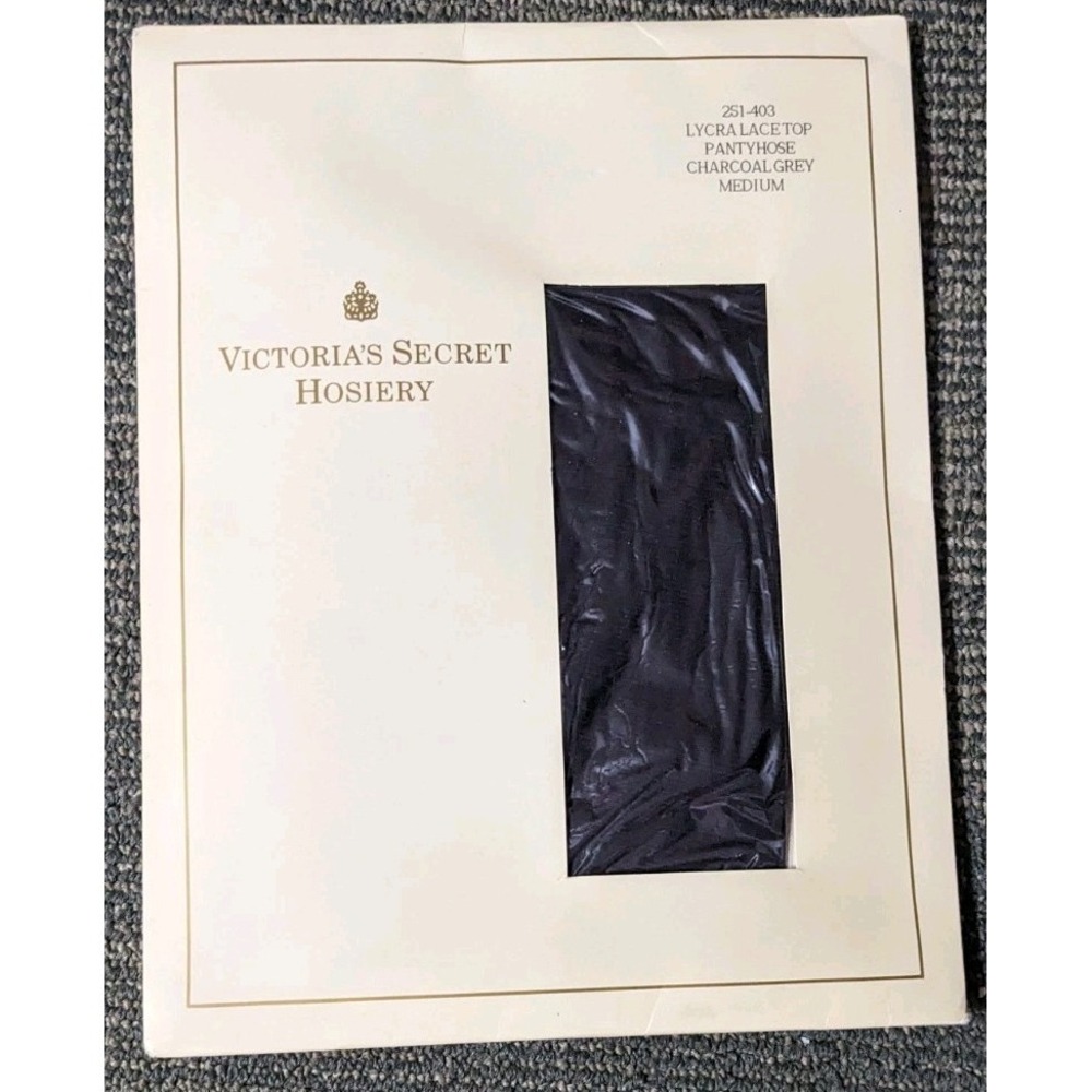 1990s Victoria's Secret Hosiery Lace Top Pantyhose Medium Charcoal Grey USA Vtg